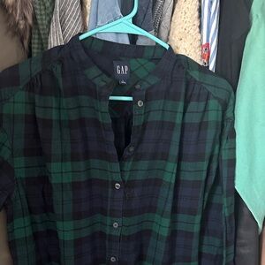 GAP Dark Green and Black Checkered Shirt dress large holiday soft flannel